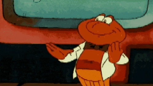a cartoon character is standing in front of a tv