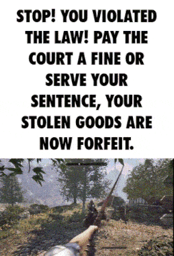 a poster that says " stop you violated the law pay the court a fine or serve your sentence "