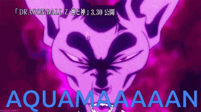a poster for dragon ball z shows a purple cat and the words aquamaaaan
