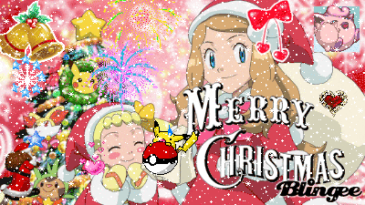 a merry christmas greeting card with a pokemon