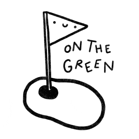 a black and white drawing of a golf flag on a green .