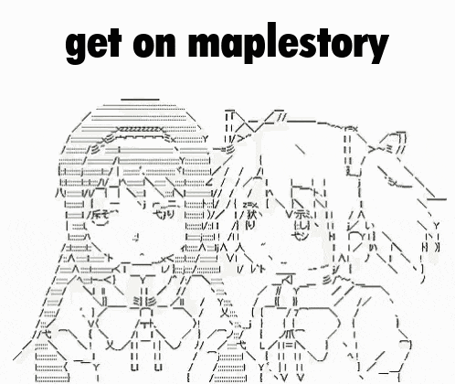 a black and white drawing of a person with the words get on maplestory above them