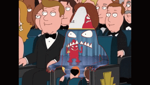 a cartoon of a man in a tuxedo sitting in a stadium with a monster behind him that says le