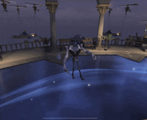 a cartoon character in a tuxedo is floating in a pool of water