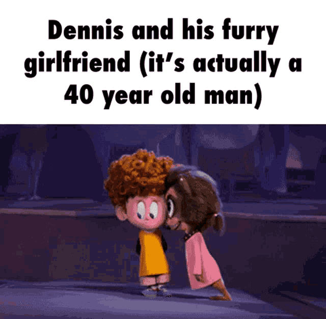 a cartoon of dennis and his furry girlfriend talking to each other