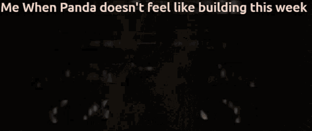 a black and white photo with the caption " me when panda doesn 't feel like building this week "