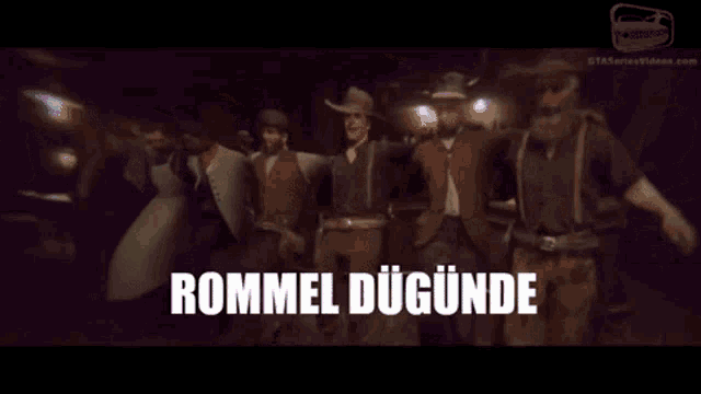 a group of men are dancing in a video game with the words " rommel dugundi " on the bottom right