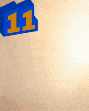 a blue and yellow block with the number 11