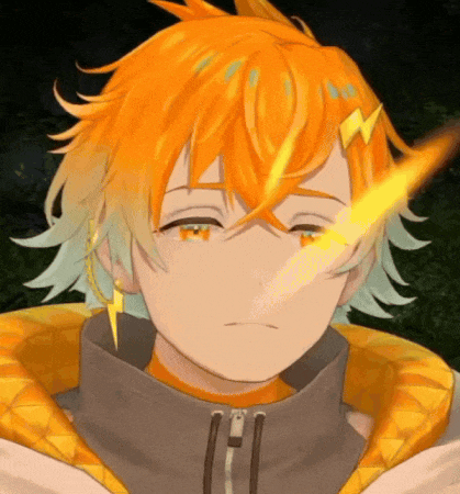 a close up of a cartoon character with orange hair and green eyes