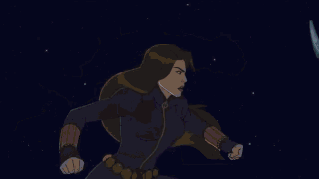 a cartoon of a woman running on a rocky surface