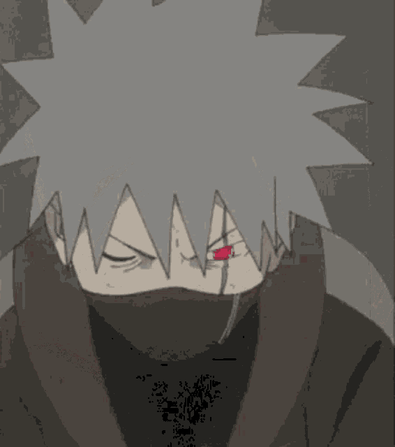 a close up of a cartoon character with a mask on his face and red eyes .