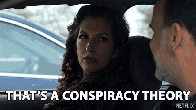 a woman in a car with the words that 's a conspiracy theory