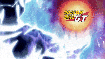 a dragon ball gt logo with a purple and blue background