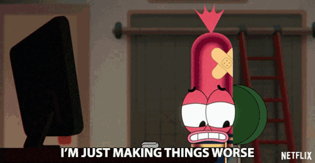 a cartoon character says " i 'm just making things worse " in front of a computer