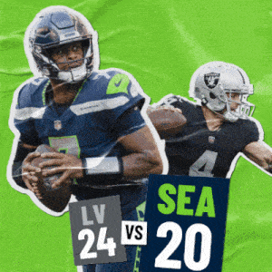 a poster for a football game between the seahawks and the raiders with a green background