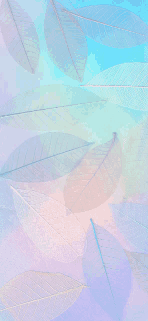 a pattern of leaves on a blue and pink background