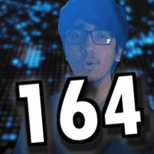 a man with glasses and the number 164