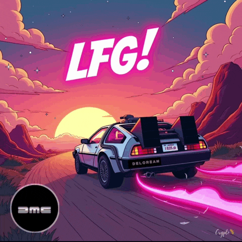 a cartoon illustration of a back to the future car with the words lfg above it