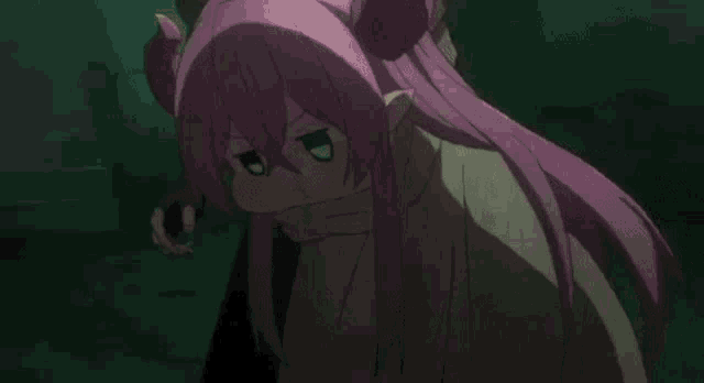 a girl with pink hair is standing next to a man