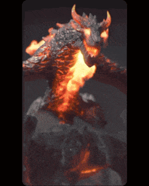 a statue of a dragon with flames coming out of its mouth and horns