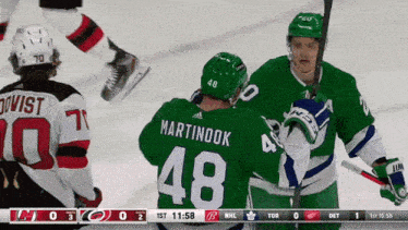 a hockey game is being played and martinook is number 48