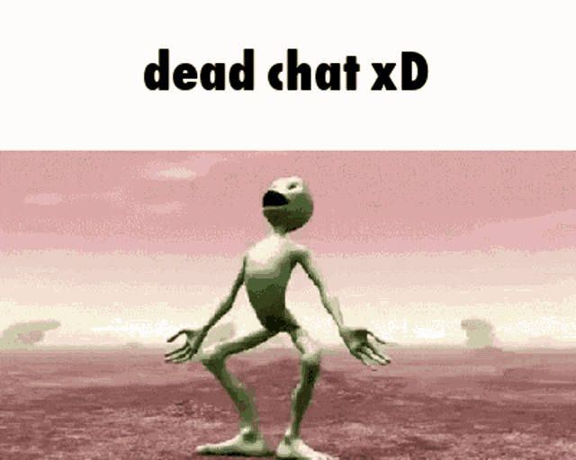 a cartoon character is dancing in a field with the words `` dead chat xd '' written on the bottom .