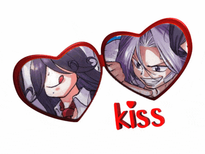 a couple of heart shaped frames with the word kiss on the bottom