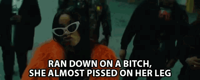 a woman wearing sunglasses says " ran down on a bitch "