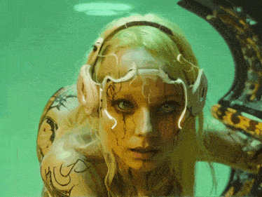 a woman with headphones on has a tattoo on her arm that says hc
