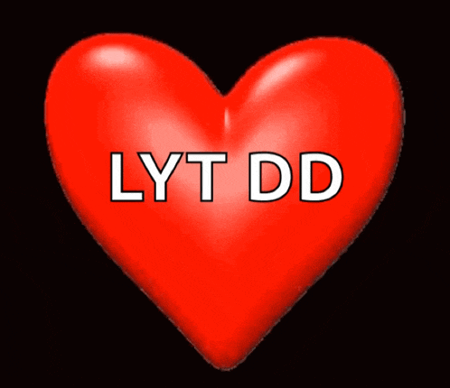 a red heart with the words " lyt dd " on it