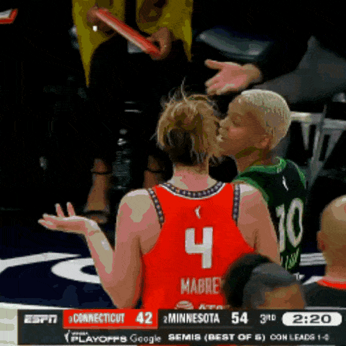 a female basketball player wearing a red jersey with the number 4 on it