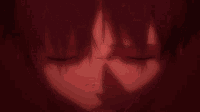 a close up of a anime character 's face with a surprised look on his face .