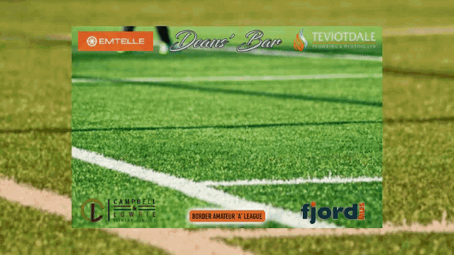 a soccer field with a logo for hawick united aic