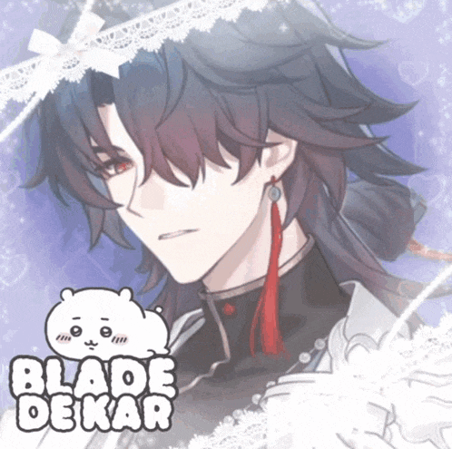 a picture of a man with long hair and the words blade de kar on the bottom