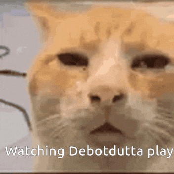 a close up of a cat 's face with the words watching debotdutta play above it