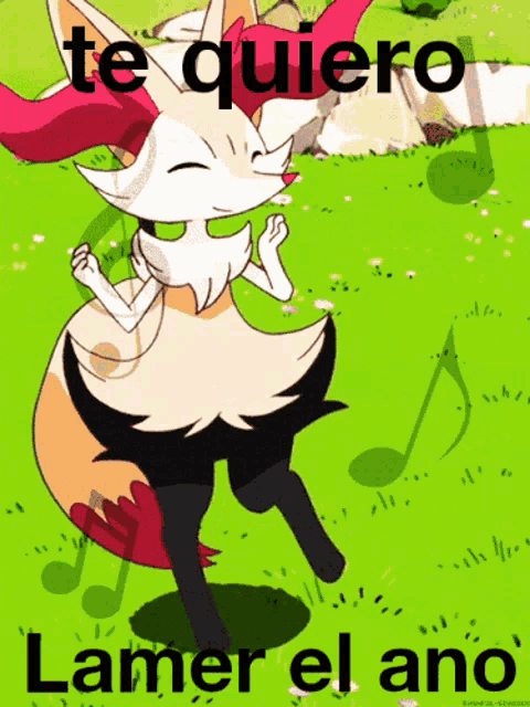 a cartoon of a fox dancing with the words te quiero lamer el ano in the background