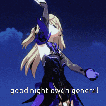 a picture of a girl with the words " good night owen general " on the bottom