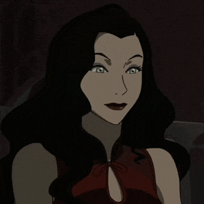 a close up of a cartoon character with black hair