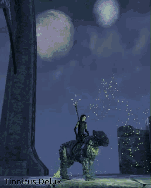 a person riding a monster with tinnitus delux on the bottom