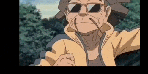 a cartoon character wearing sunglasses and a yellow jacket is standing in the woods .