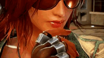 a close up of a woman wearing sunglasses holding a knife