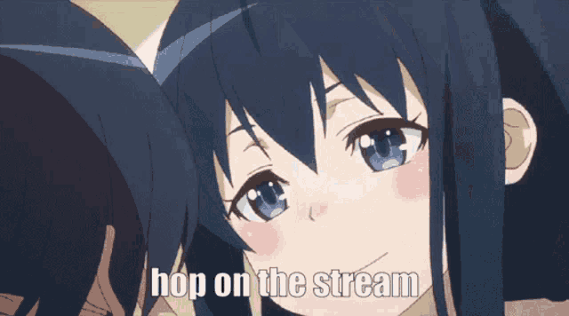 a picture of a girl with the words hop on the stream below her