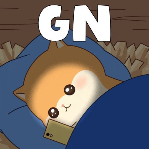 a cartoon drawing of a dog laying in bed with the word gn above it