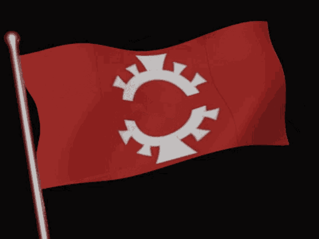 a red flag with a white c on it