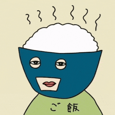 a cartoon of a person with a bowl of rice on their face