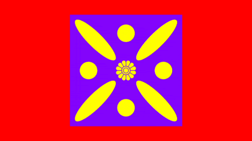 a pink background with a purple and yellow circle