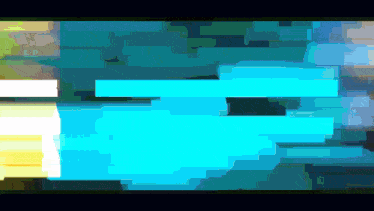 a blue and yellow pixelated background with a few white squares