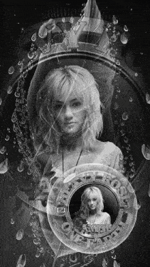 a black and white photo of a woman surrounded by bubbles with the words heavy rose on it