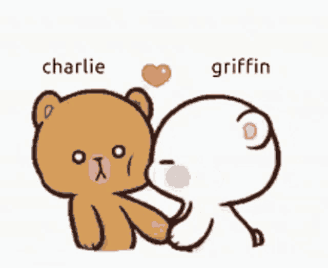 a cartoon of two teddy bears holding hands and kissing