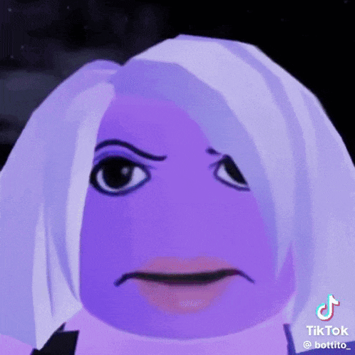 a cartoon character with a purple face and white hair .